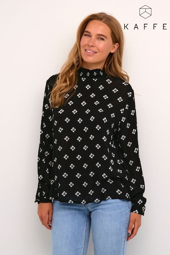 Kaffe Amber High Smock Neck Printed Black Blouse (310959) | £50