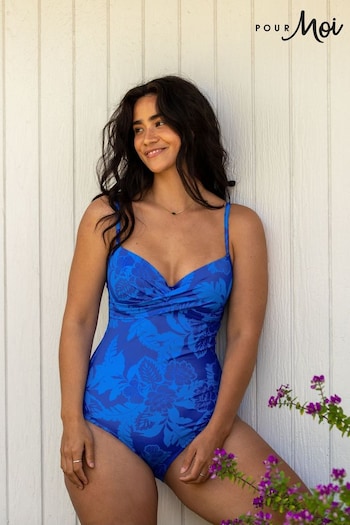 Pour Moi Blue Maui Underwired Lightly Padded Twist Front Tummy Control Swimsuit (311002) | £48
