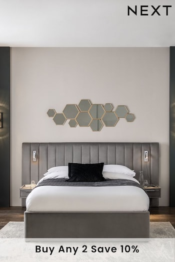 Opulent Velvet Steel Grey Mayfair Upholstered Hotel Bed Frame with Ottoman Storage, Bedside Tables and Lights (311083) | £1,199 - £1,399