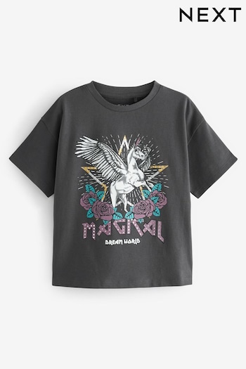 Grey Rhinestone Unicorn Graphic T-Shirt (3-16yrs) (311222) | £11 - £16
