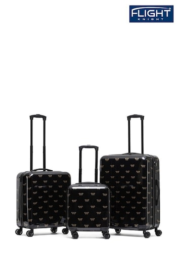 Flight Knight Set of 3 Hardcase Large Check in Suitcases and Cabin Case Black Luggage (311342) | £150