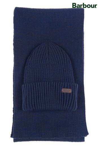 Barbour® Navy Crimdon Beanie Hat and Scarf Gift Set (312082) | £55
