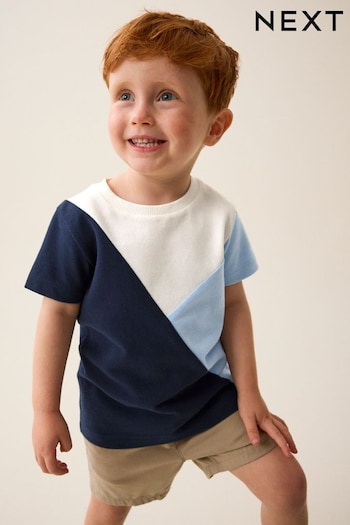 Blue Pique Jersey Short Sleeve Colourblock T-Shirt (3mths-7yrs) (312392) | £5 - £7