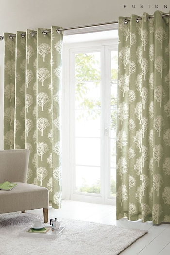 Fusion Green Woodland Trees Eyelet Curtains (312582) | £20 - £50
