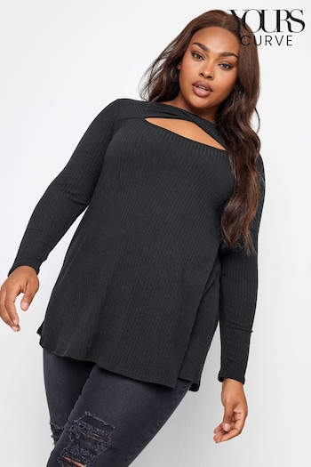 Yours Curve Black Twist Front Rib Swing Top (312630) | £24