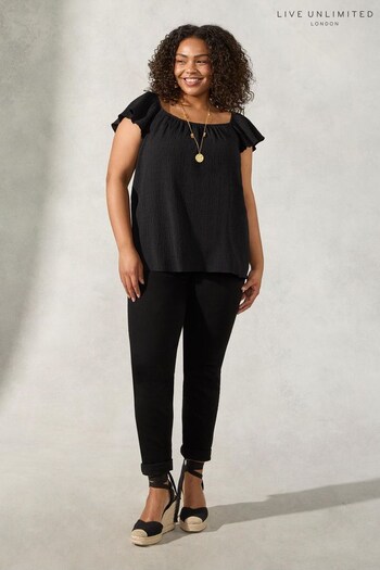 Live Unlimited Curve Frill Sleeve Sun Black Top (312738) | £55