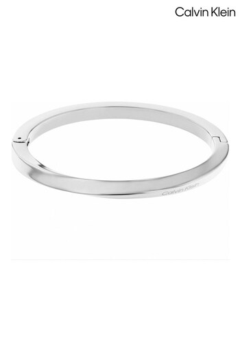 Calvin Fitted Klein Jewellery Ladies Silver Tone Twisted Ring Hinged Bangle Bracelet (312886) | £99
