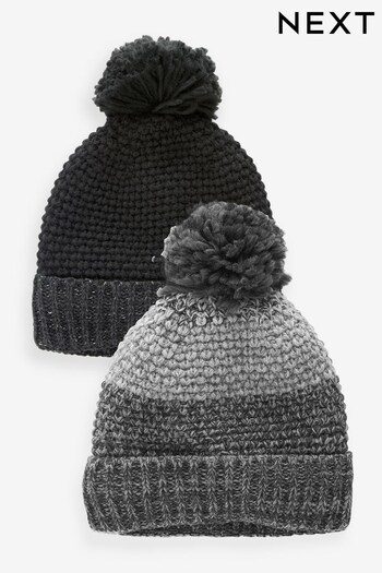 Grey/Black Texture Bobble Hat 2 Pack (312961) | £20