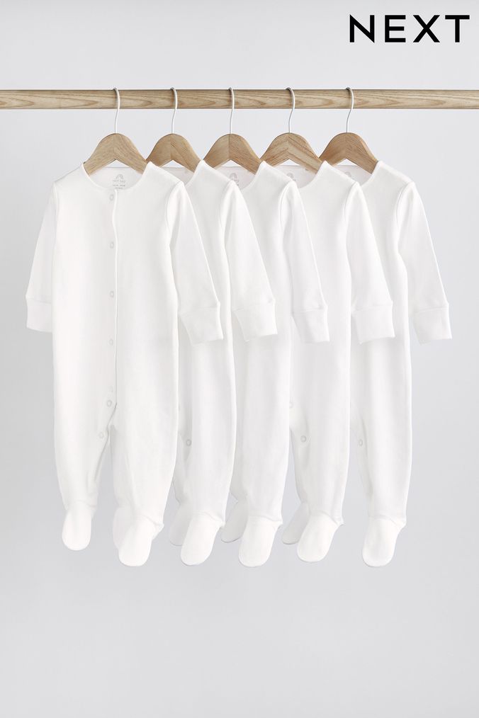 White 5 Pack Essentials Baby Sleepsuits (0-18mths) (313370) | £17 - £19