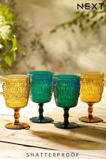 Teal / Amber Claro Plastic Picnic Drinkware Set of 4 Wine Glasses (313657) | £20