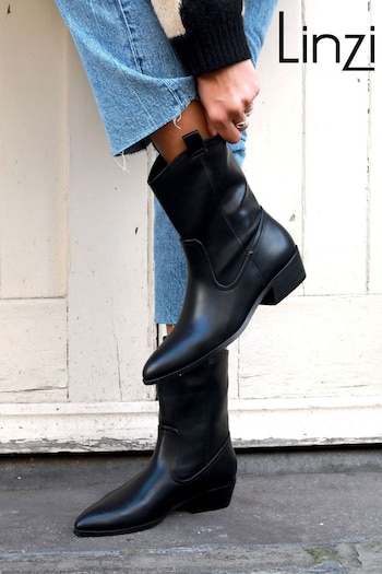 Linzi Black Jolene Low Block Heel Western Style Ankle Boots (313717) | £48