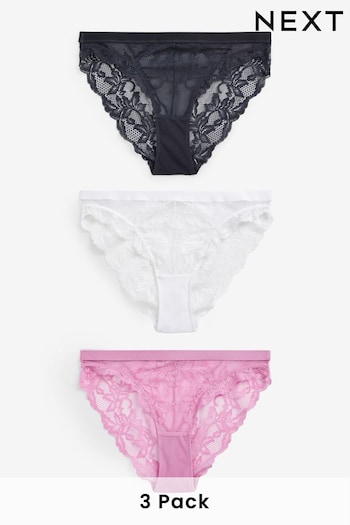 Charcoal Grey/Pink/White High Leg Lace Knickers 3 Pack (313770) | £26