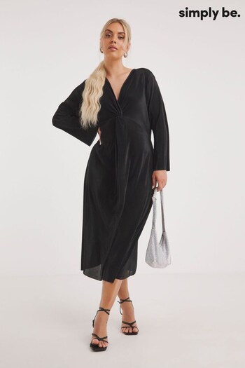 Simply Be Twist Front Plisse Midi Black  Dress (313893) | £39