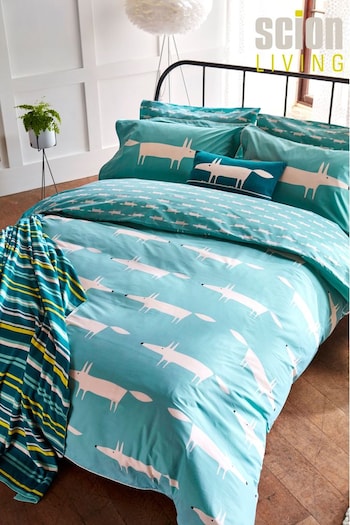 Scion Teal Blue/White Mr Fox Cotton Oxford Pillowcase (313986) | £12