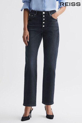 Reiss Black Maisie Cropped Mid Rise Straight Leg Jeans Mesh (314294) | £110
