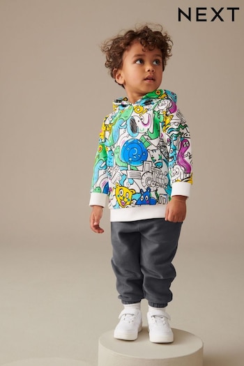 Blue/Charcoal Grey 2pc All Over Print Graffiti Hoodie detail And Joggers Set (3mths-7yrs) (314302) | £18 - £22