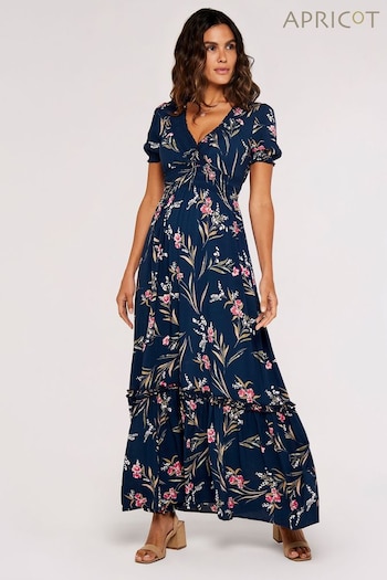 Apricot Blue Multi Watercolour Floral Smocked Maxi Dress (314502) | £45