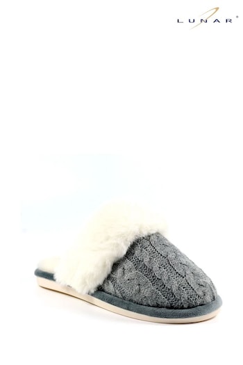 Lunar Grey Nika Faux Fur Trim Slippers (314632) | £20