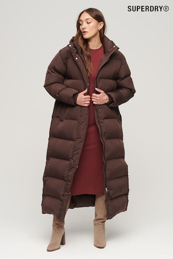 Superdry Brown Maxi Hooded Puffer Coat (314841) | £165