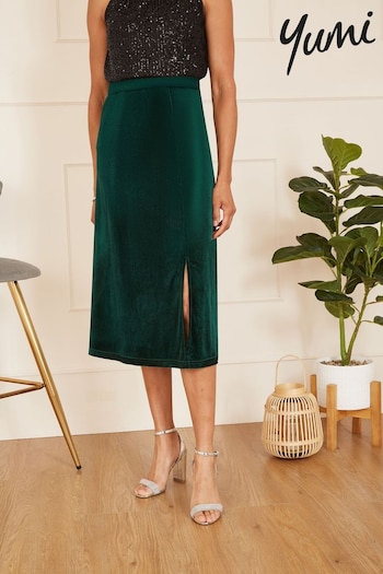Yumi Green Velvet Skirt With Front Slit (314906) | £40