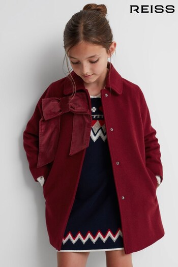 Reiss Red Valerie Junior Wool Blend Bow Coat (315415) | £118