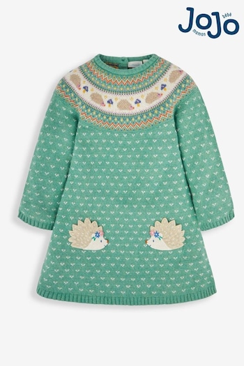 JoJo Maman Bébé Green Hedgehog Girls' Fair Isle Knitted Dress (315442) | £22