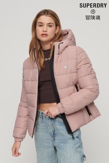 Superdry Pink Hooded Spirit Sports Puffer Jacket (315685) | £95