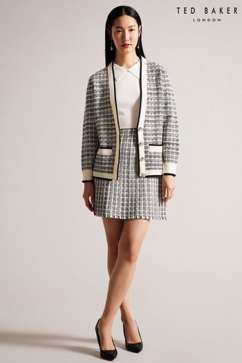 Ted Baker Cream Carmein Check Easy Fit Cardigan (315710) | £165