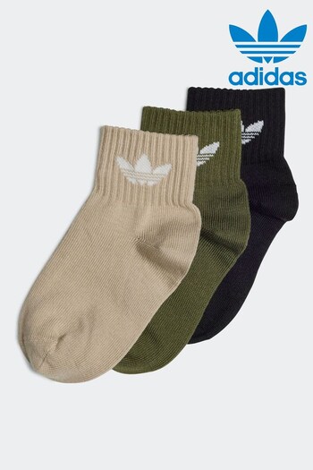 adidas Originals Khaki Green Kids Mid Ankle Socks 3 Pairs (316318) | £6