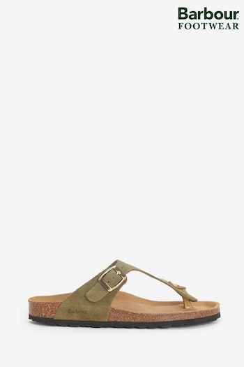 Barbour® Olive Green Margate Suede Pnk Sandals (316344) | £70