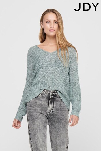 JDY Blue V-Neck Relaxed Textured Knitted Jumper (316424) | £22