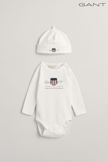 GANT Baby Archive Shield Logo Bodysuit and Beanie Set (316425) | £45
