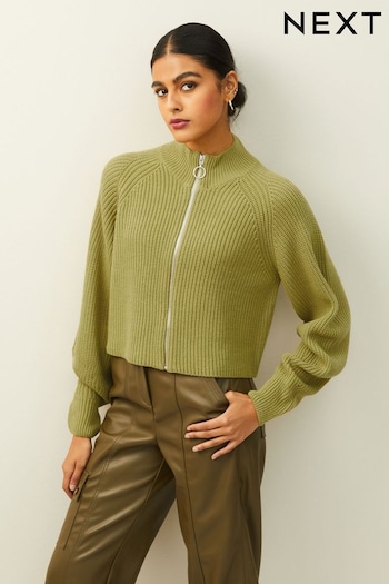 Olive Green Zip Cropped Cardigan (316549) | £40