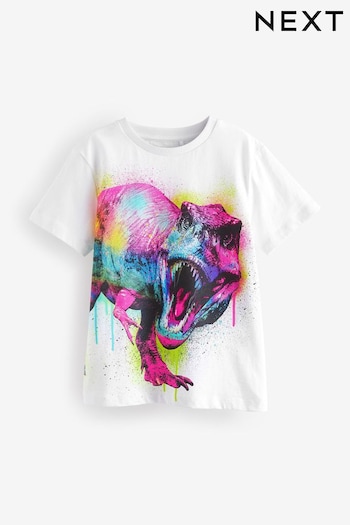 White Rainbow Dino Short Sleeve Graphic T-Shirt (3-16yrs) (316604) | £9 - £12
