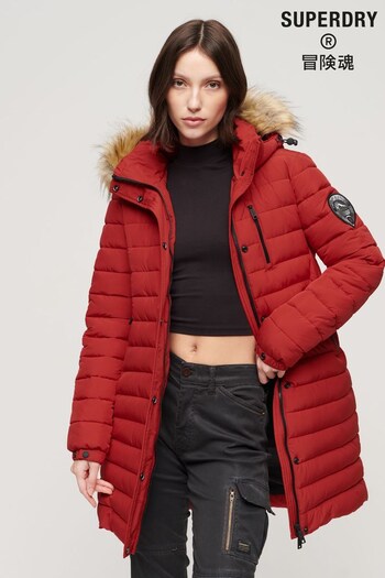 Superdry Red Fuji Hooded Mid Length Puffer Jacket (316690) | £110