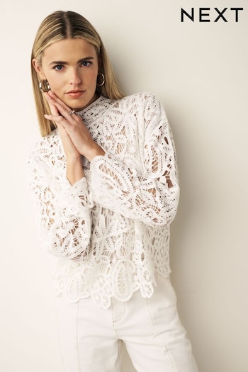 Ecru White Crochet Knitted High Neck Jumper (317147) | £46