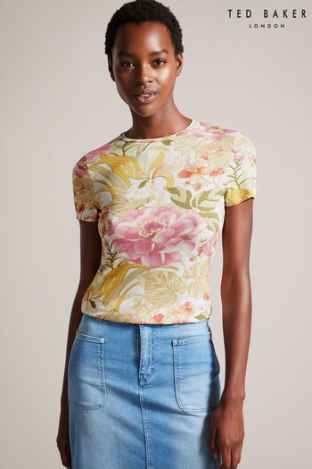 Ted Baker Floras Printed Fitted White T-Shirt (317163) | £45