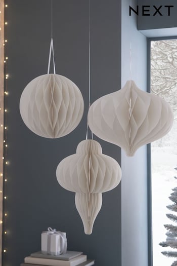 Set of 3 White Hanging Paper Christmas Decorations (317182) | £12