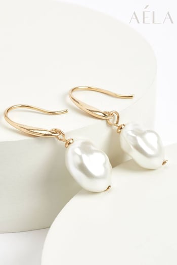 Aela Gold Tone Organic Shape Pearl Earrings (317278) | £10