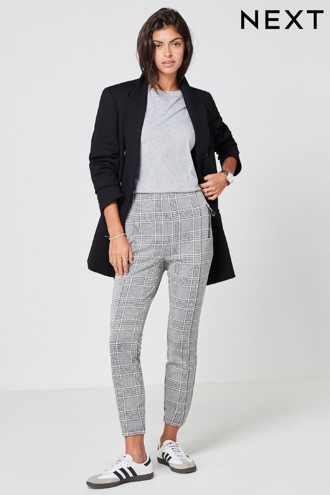 Grey checked leggings discount