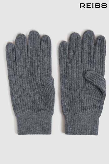Reiss Charcoal Lawson Merino Wool Ribbed Gloves (317436) | £48