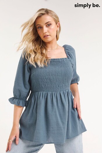 Simply Be Green Linen Look Tiered Smock Top (317607) | £27