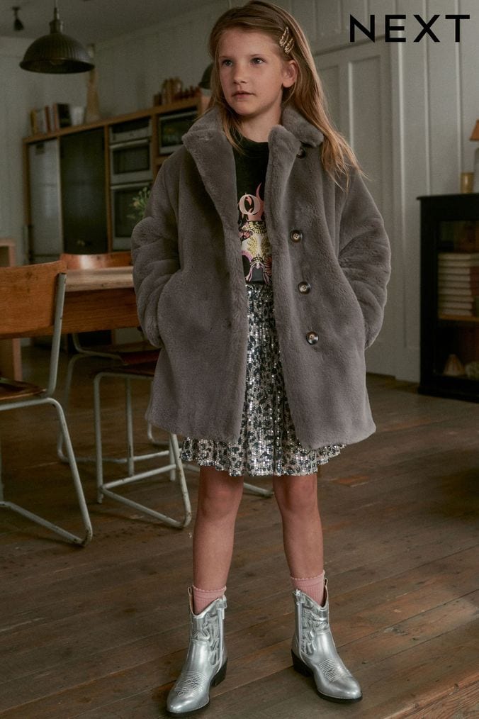 Girls grey clearance teddy coat