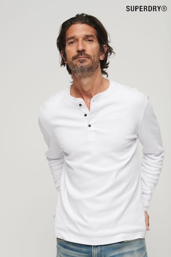 Superdry White Mid Weight Long Sleeve Henley Jumper (318140) | £35