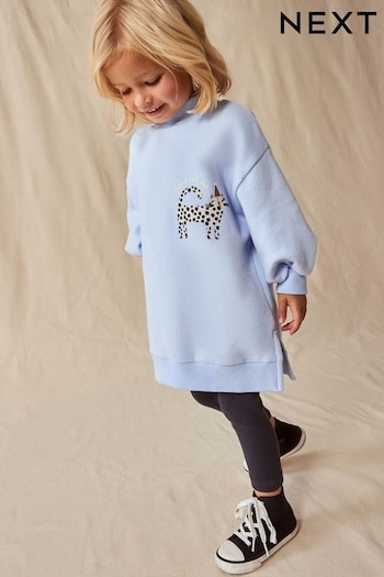 Blue Long Sleeve Sweat Dress embroidered (3mths-7yrs) (318258) | £14 - £18