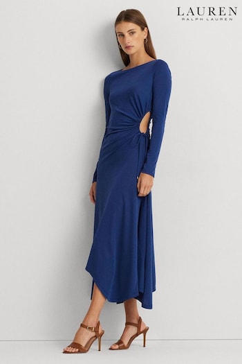 Lauren Ralph Lauren Indigo Blue Shelee Cutout Stretch Jersey Long Sleeve Dress (318401) | £219