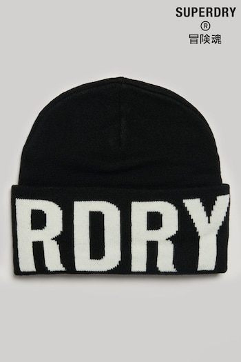 Superdry Black Branded Knitted Beanie Hat (318425) | £18
