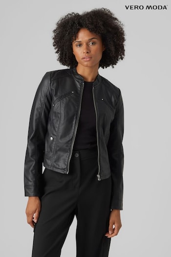 VERO MODA Black Collarless Faux Leather Biker Jacket (318476) | £38