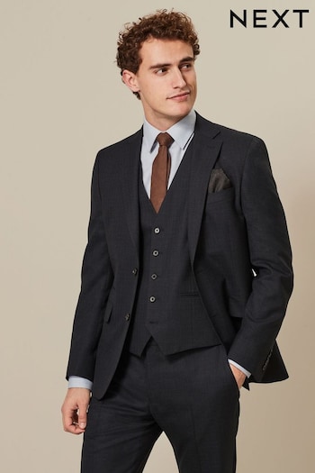 Navy Slim Fit Textured Wool Suit: Jacket (318702) | £99