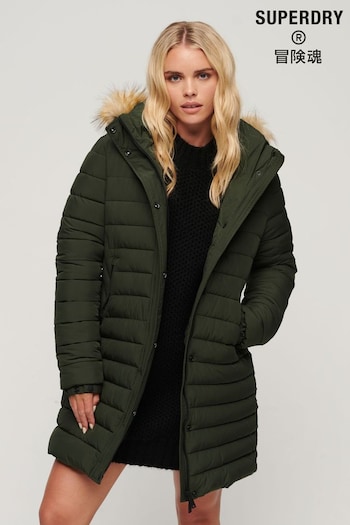 Superdry Green Fuji Hooded Mid Length Puffer Jacket (318709) | £65